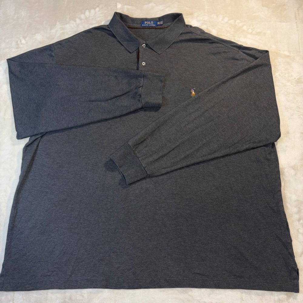 Polo Ralph Lauren Mens 3XLT Gray Long Sleeve Cotton Polo Shirt Big & Tall